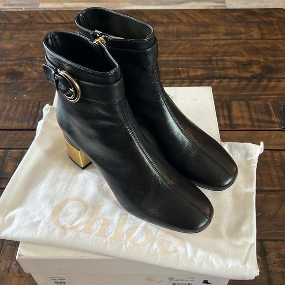 Chloé Alizè Zip Detailed Ankle Boots Goatskin Leather Black NEW EU 39.5 US 9.5 - Picture 13 of 14